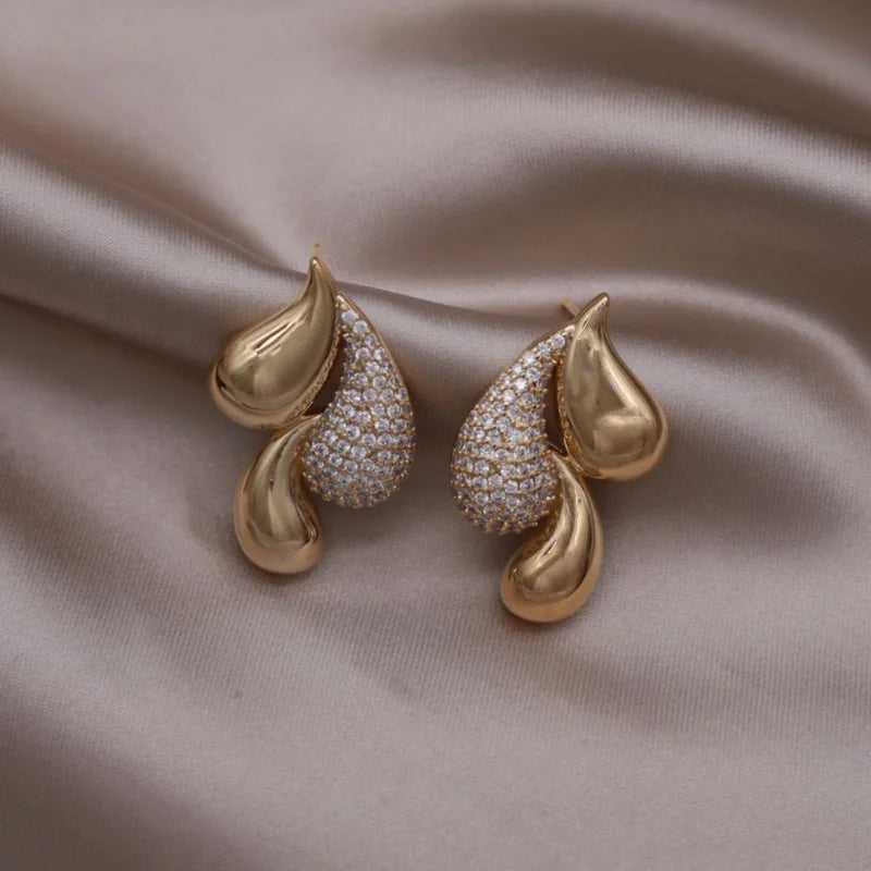 16K Gold Plated Zircon Water Drop Stud Earrings
