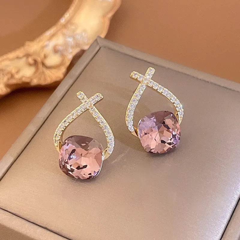 Asymmetrical Hollow Stud Rhinestones Earrings