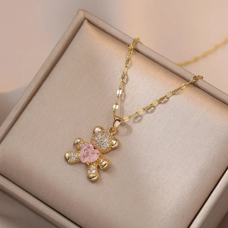 Gold Teddy Bear Pendant Necklace