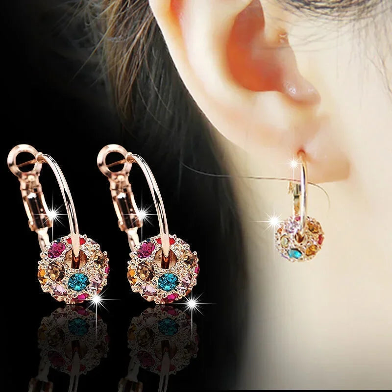 Shiny Zircon Ball Drop Earrings - Silver, Gold, Multicolor