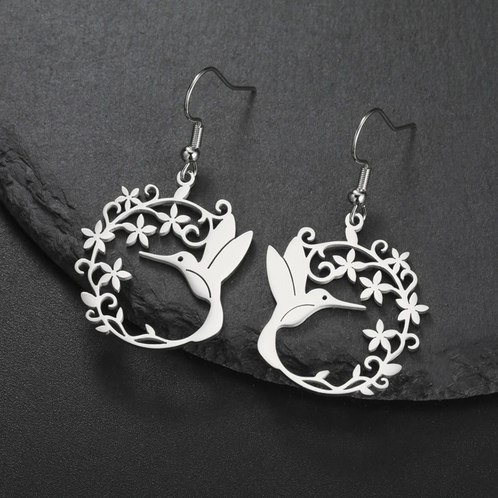 Hummingbird Jewelry Set – Gold/Silver Earrings & Necklace