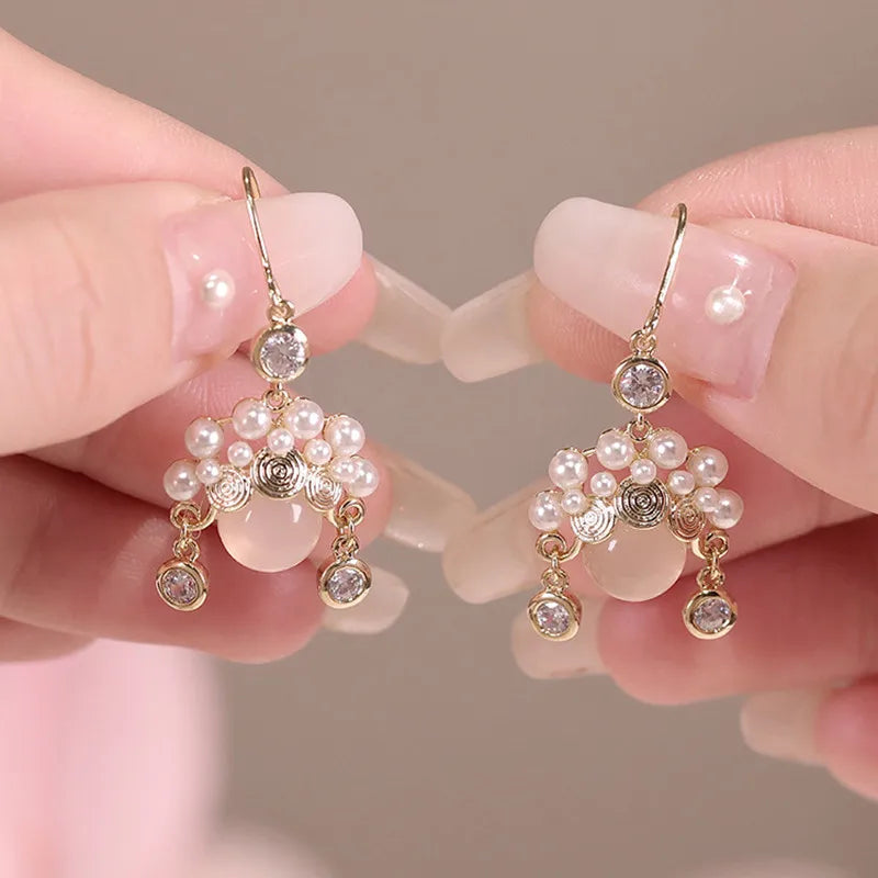 Bohemian Pearl & Rhinestone Stud Earrings
