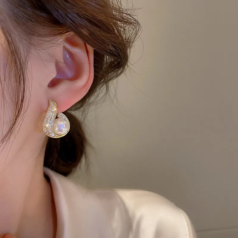 Bohemian Pearl & Rhinestone Stud Earrings