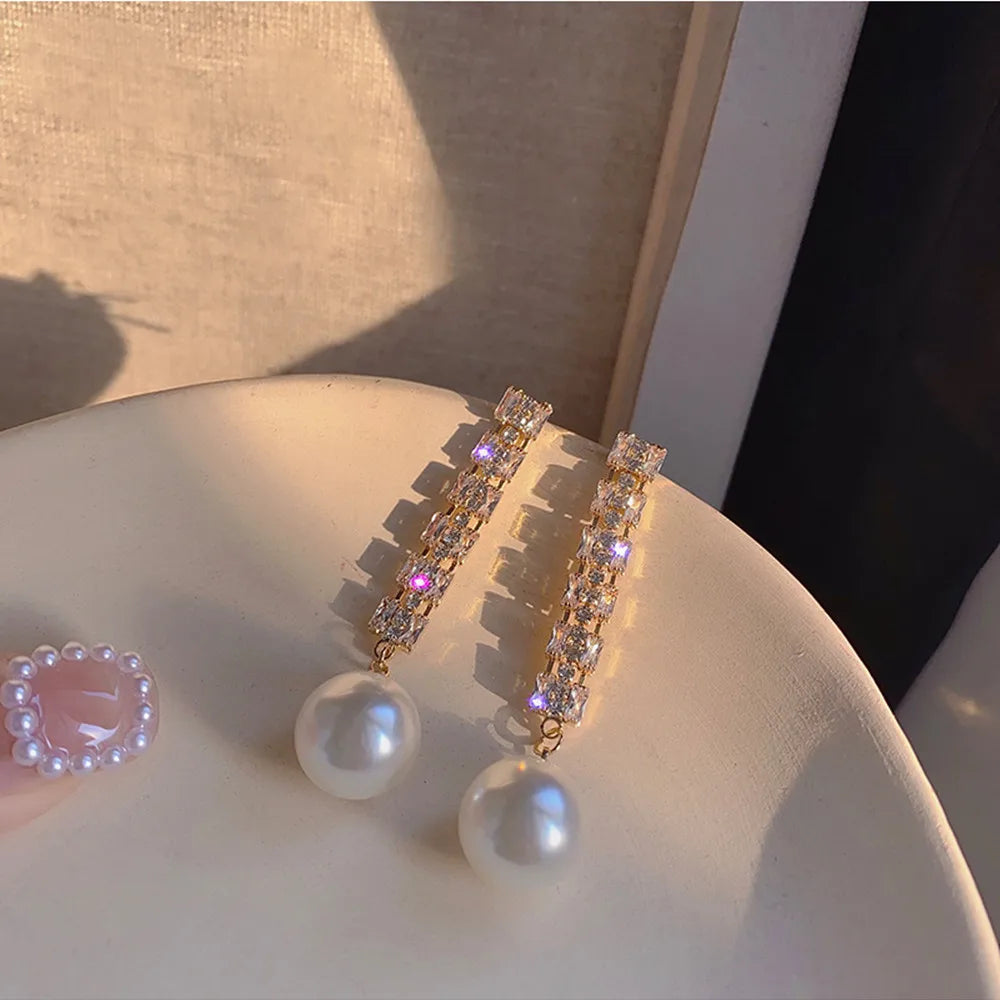 Bohemian Pearl & Rhinestone Stud Earrings