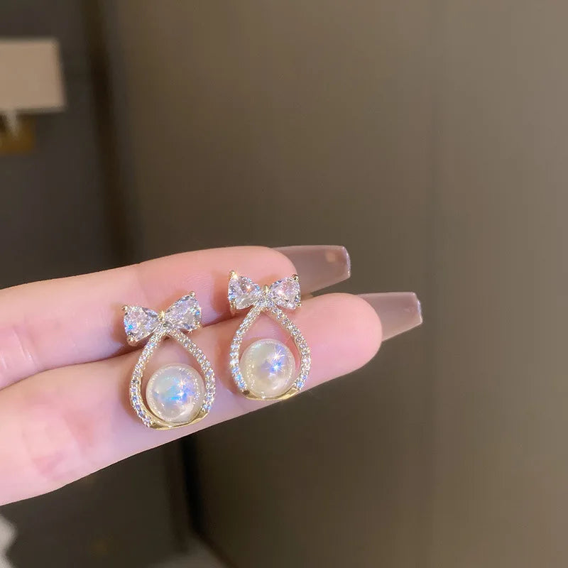 Bohemian Pearl & Rhinestone Stud Earrings