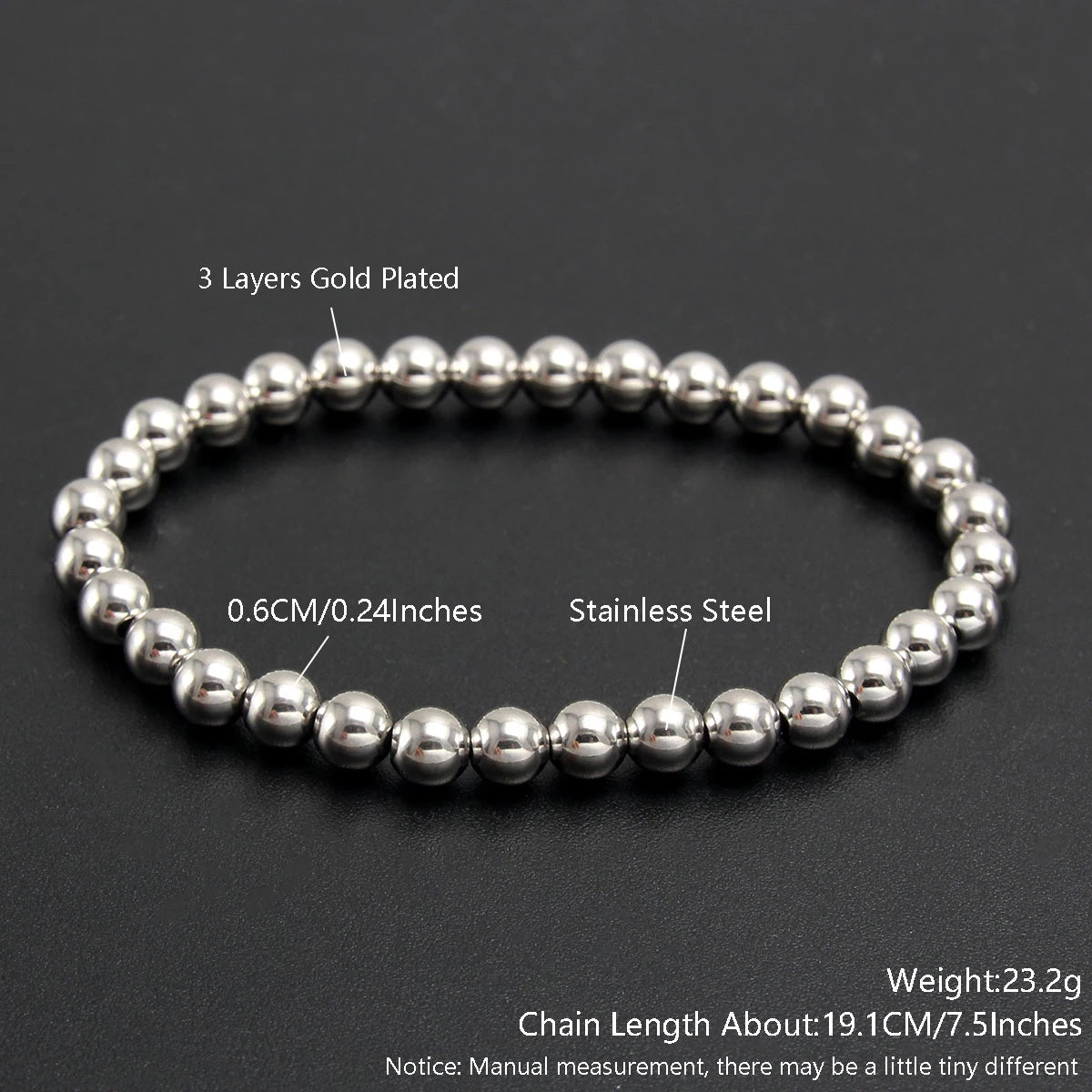 Stretch Ball Beaded Bracelet - Stacked Stainless Steel Bracelet for Women