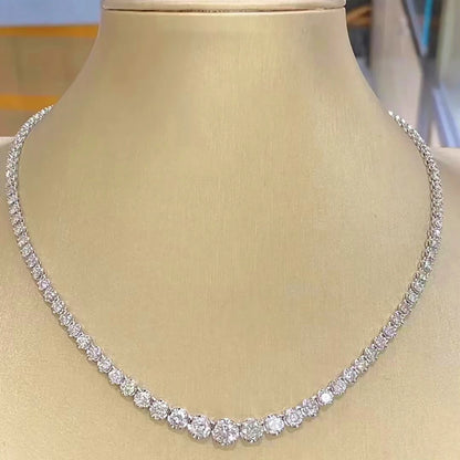 Moissanite Tennis Necklace – Round Cut (D Color VVS1, 925 Sterling Silver)