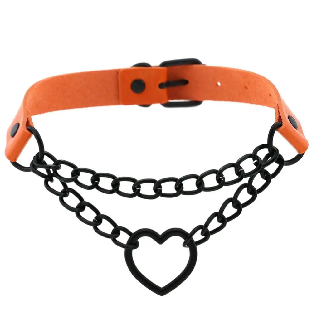 Vintage Heart Choker - Leather Goth Collar