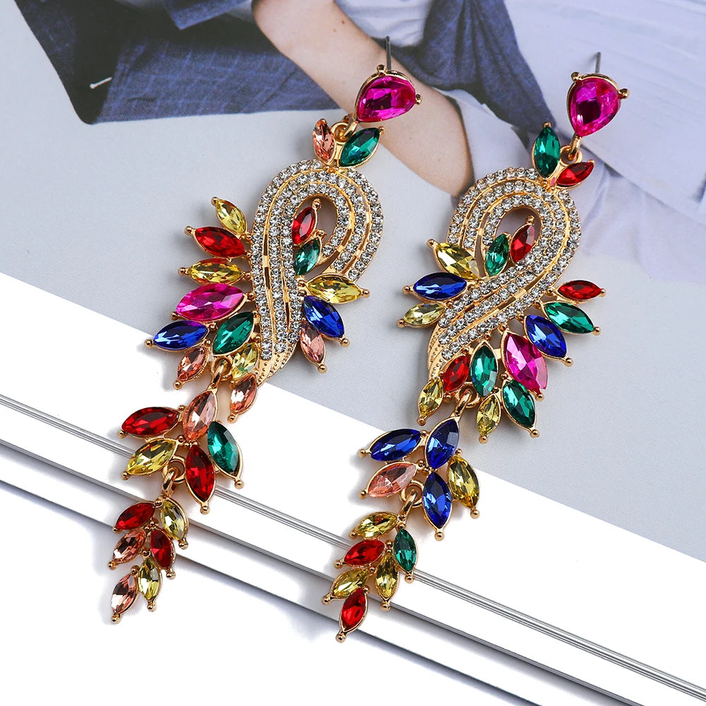 Elegant Crystal Hollow Leaf Dangle Earrings