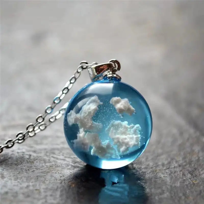 Blue Sky & Cloud Resin Pendant Necklace