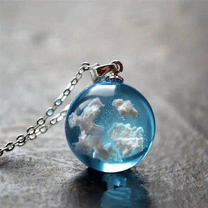Blue Sky & Cloud Resin Pendant Necklace