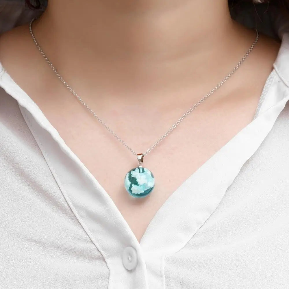 Blue Sky & Cloud Resin Pendant Necklace