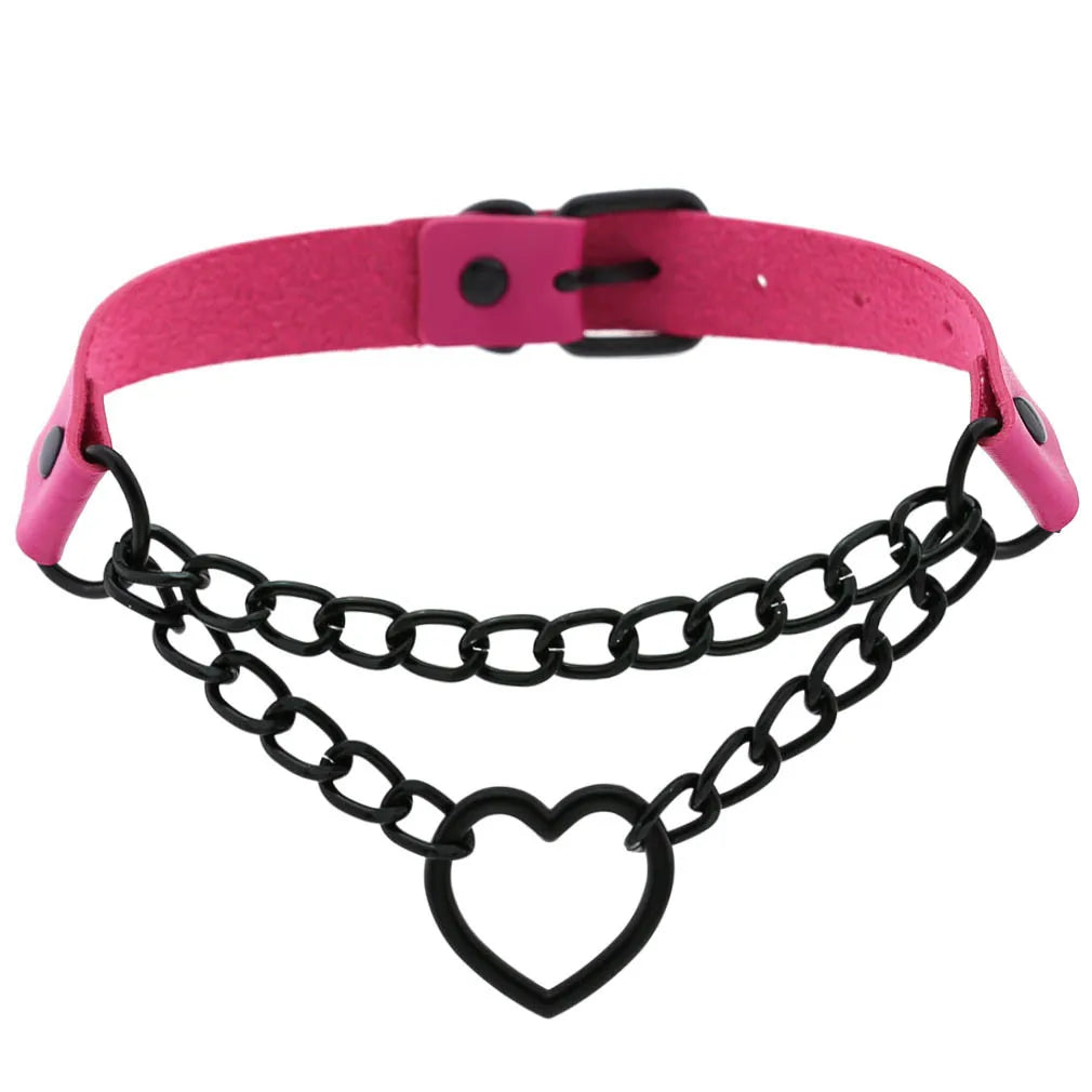 Vintage Heart Choker - Leather Goth Collar