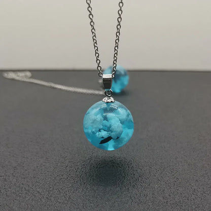 Blue Sky & Cloud Resin Pendant Necklace