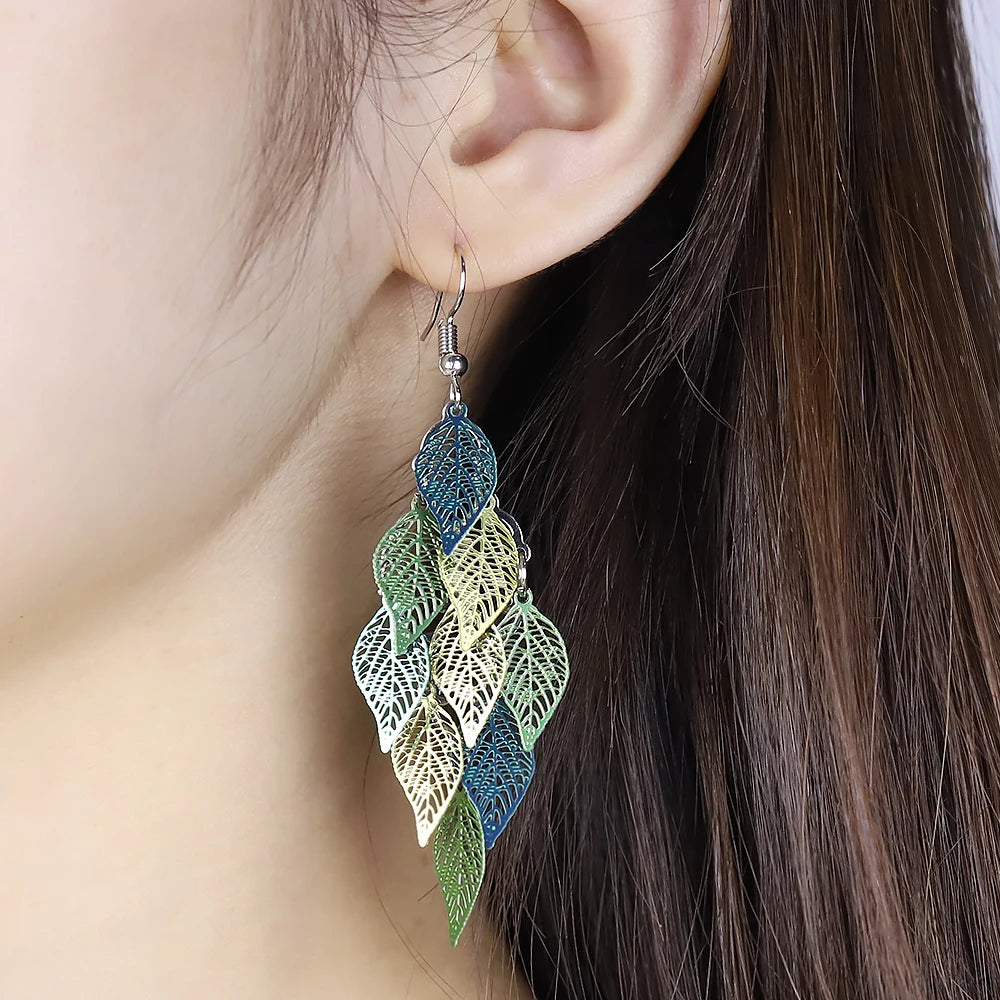 Bohemian Nine Leaf Drop Earrings