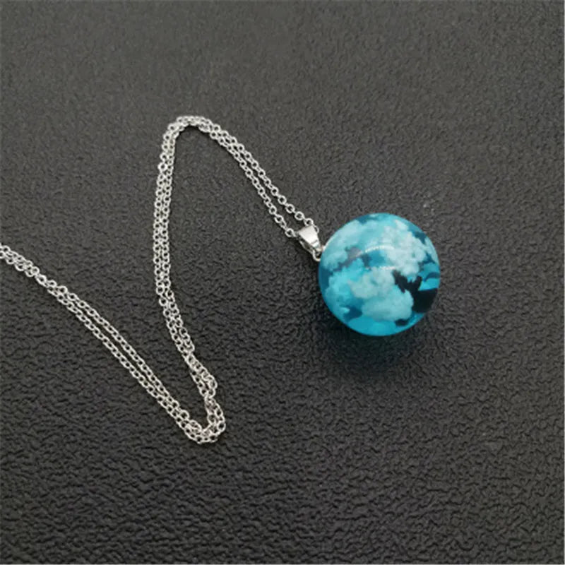 Blue Sky & Cloud Resin Pendant Necklace