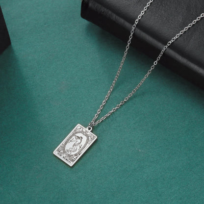 Tarot Card Pendant Necklace – Stainless Steel Engraved Necklace