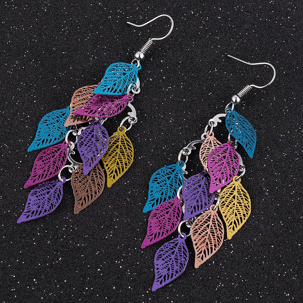 Bohemian Nine Leaf Drop Earrings