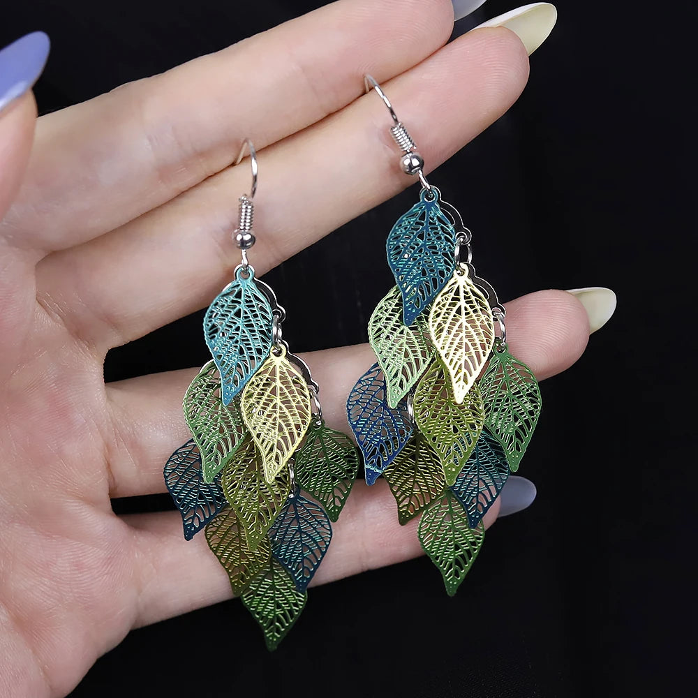 Bohemian Nine Leaf Drop Earrings