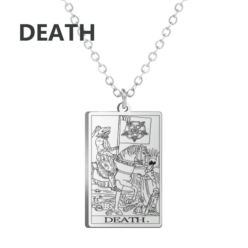 Tarot Card Pendant Necklace – Stainless Steel Engraved Necklace