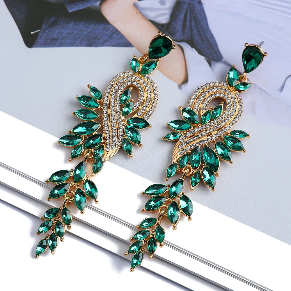 Elegant Crystal Hollow Leaf Dangle Earrings