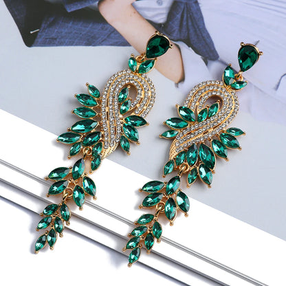 Elegant Crystal Hollow Leaf Dangle Earrings