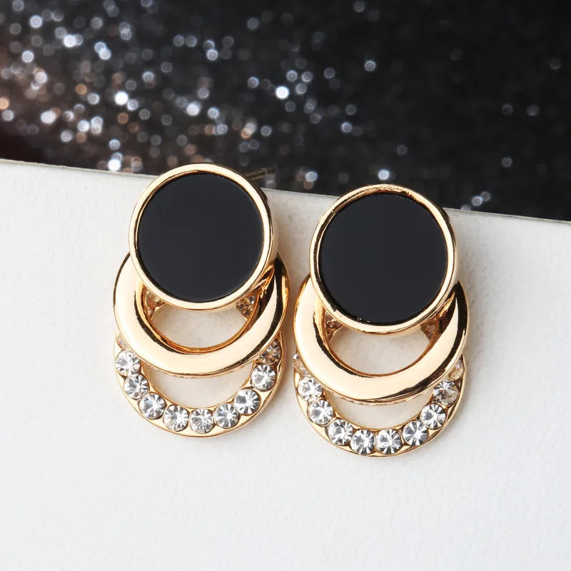 Multi-Layer Gold Circle Stud Earrings with Crystal Pearls