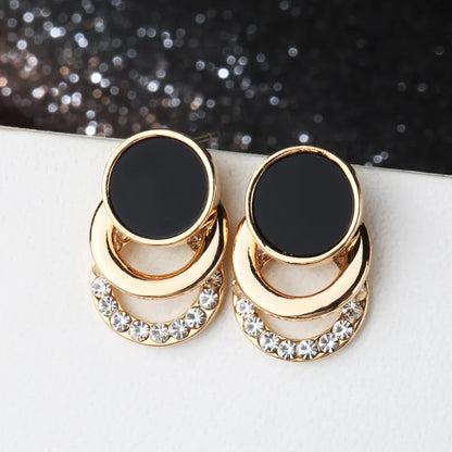 Multi-Layer Gold Circle Stud Earrings with Crystal Pearls