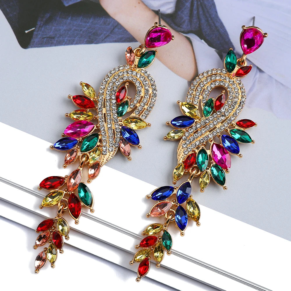 Elegant Crystal Hollow Leaf Dangle Earrings