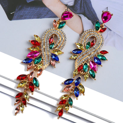 Elegant Crystal Hollow Leaf Dangle Earrings