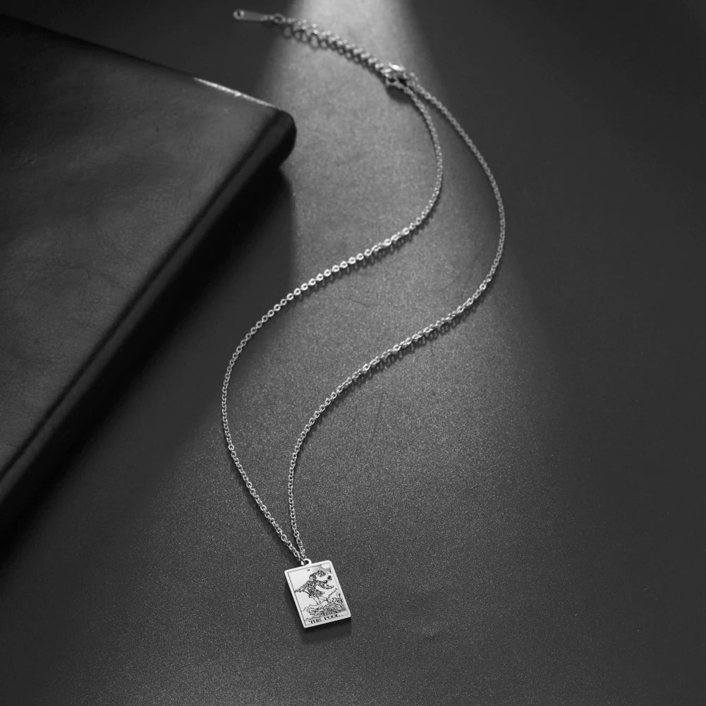 Tarot Card Pendant Necklace – Stainless Steel Engraved Necklace