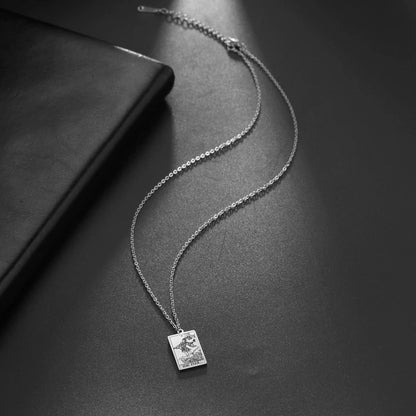 Tarot Card Pendant Necklace – Stainless Steel Engraved Necklace