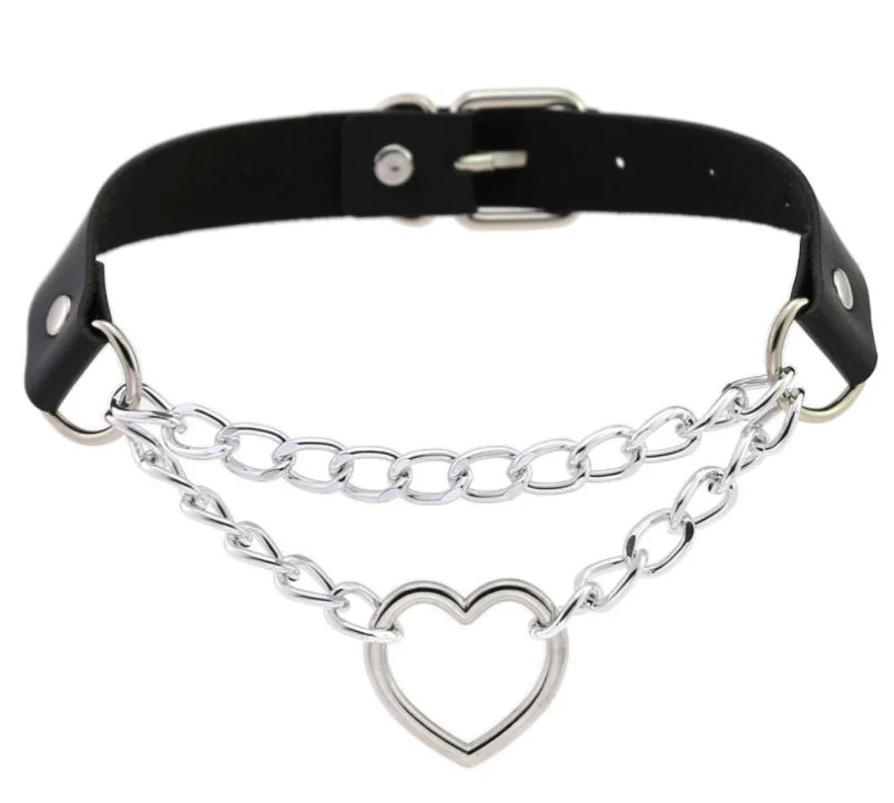 Gothic Heart Choker Collar – Leather Necklace