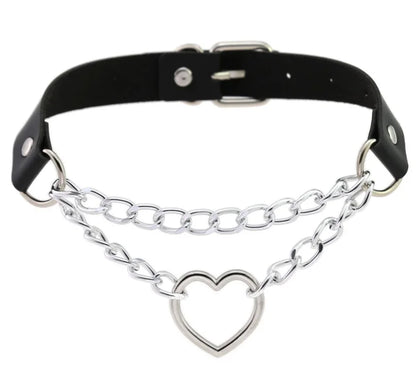 Gothic Heart Choker Collar – Leather Necklace