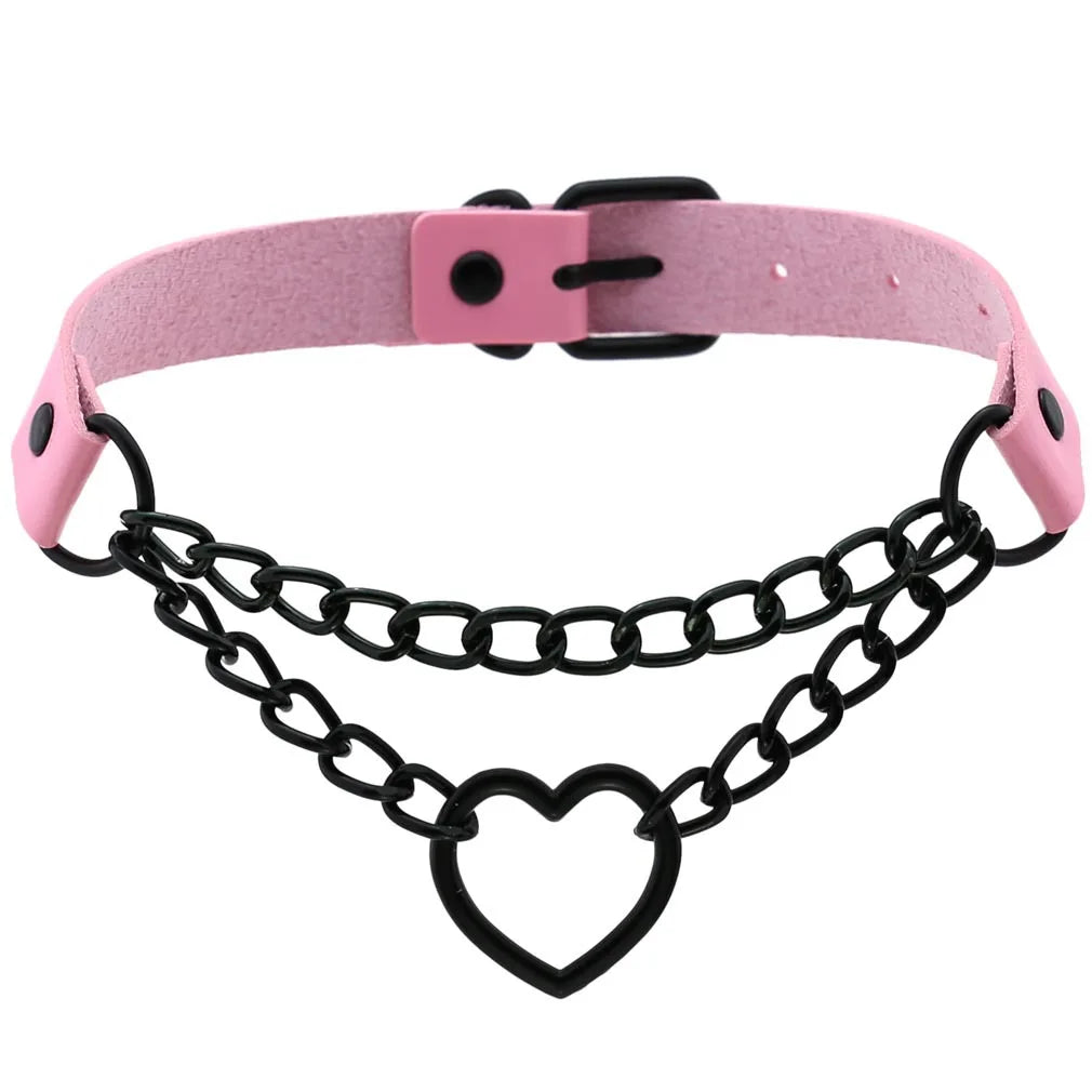 Vintage Heart Choker - Leather Goth Collar