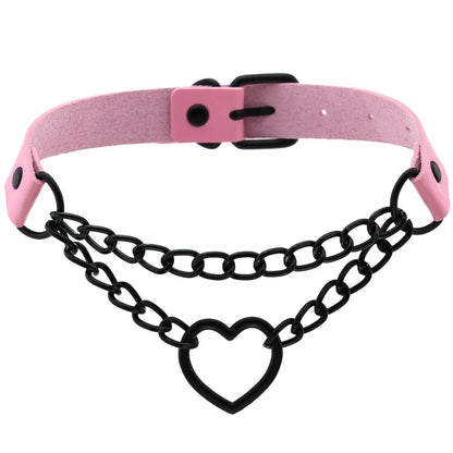 Vintage Heart Choker - Leather Goth Collar