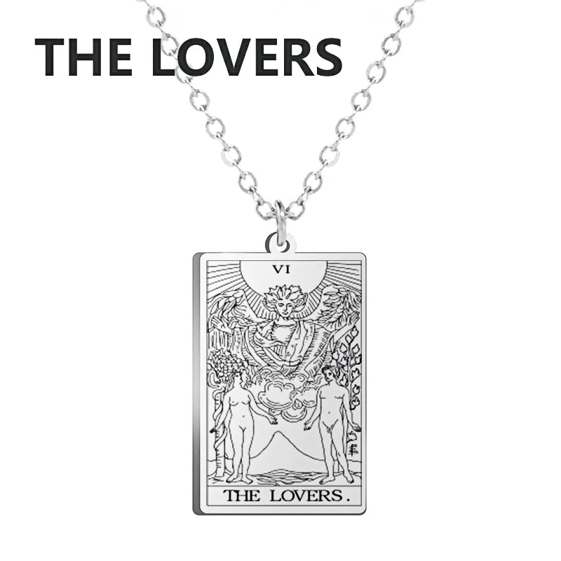 Tarot Card Pendant Necklace – Stainless Steel Engraved Necklace