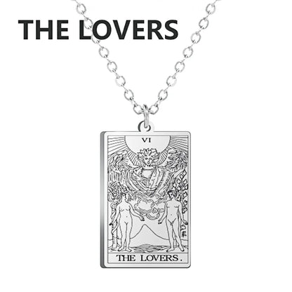 Tarot Card Pendant Necklace – Stainless Steel Engraved Necklace