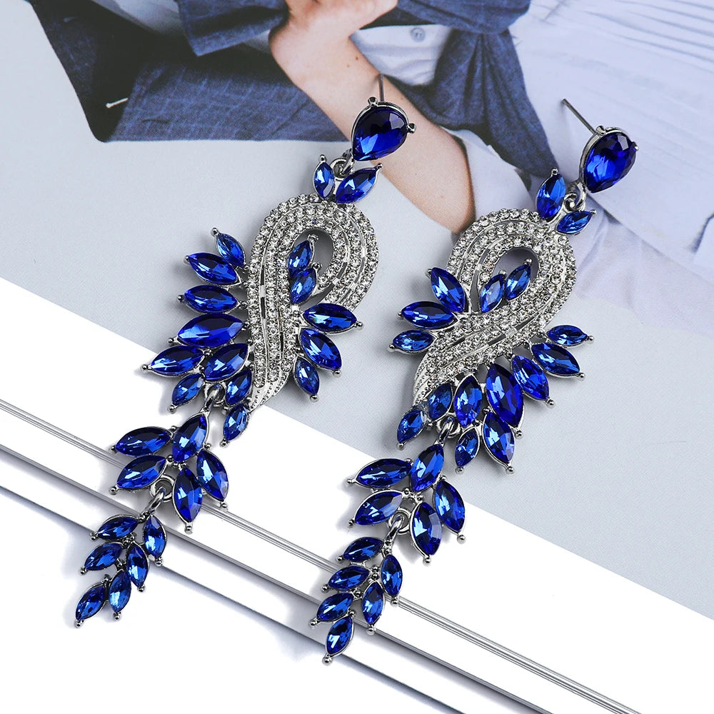 Elegant Crystal Hollow Leaf Dangle Earrings