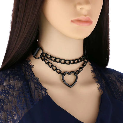 Vintage Heart Choker - Leather Goth Collar
