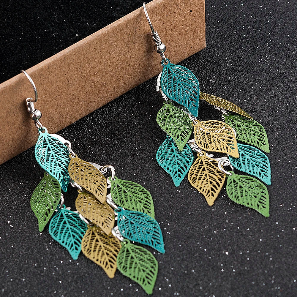 Bohemian Nine Leaf Drop Earrings