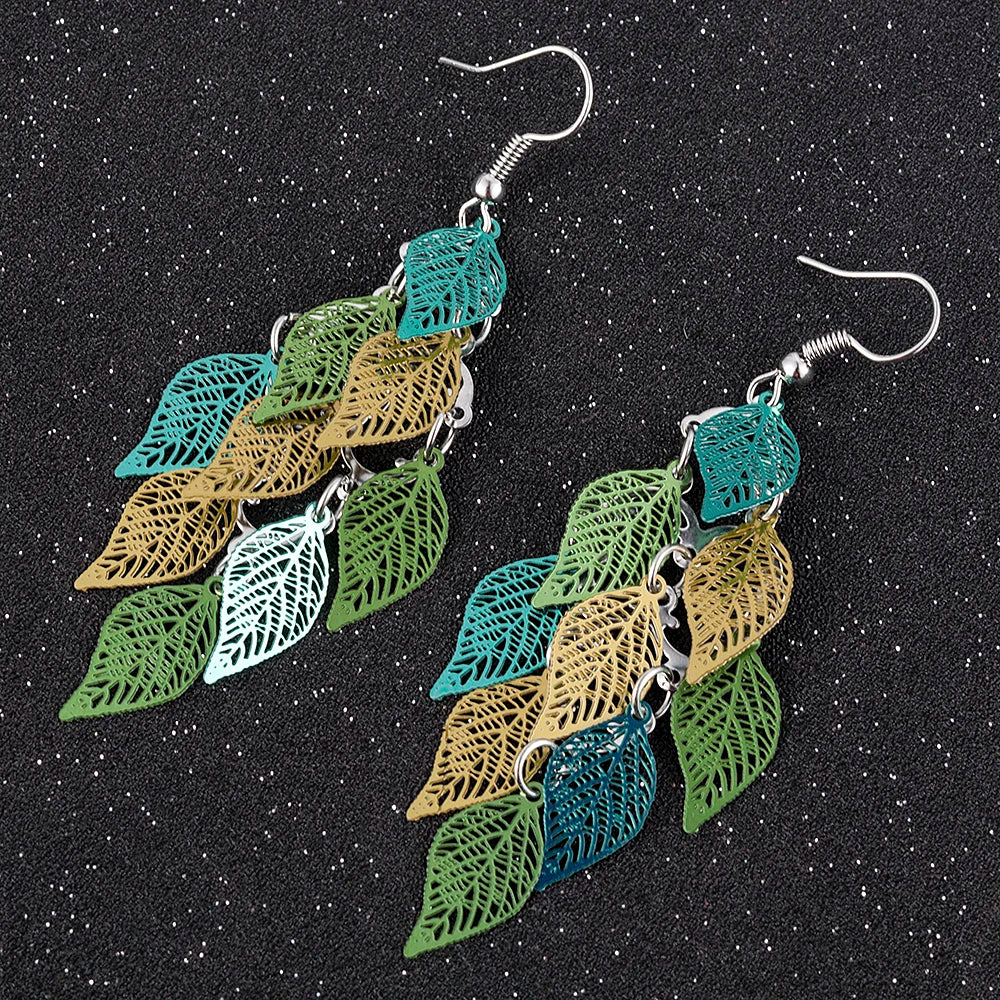 Bohemian Nine Leaf Drop Earrings