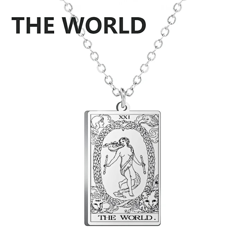 Tarot Card Pendant Necklace – Stainless Steel Engraved Necklace