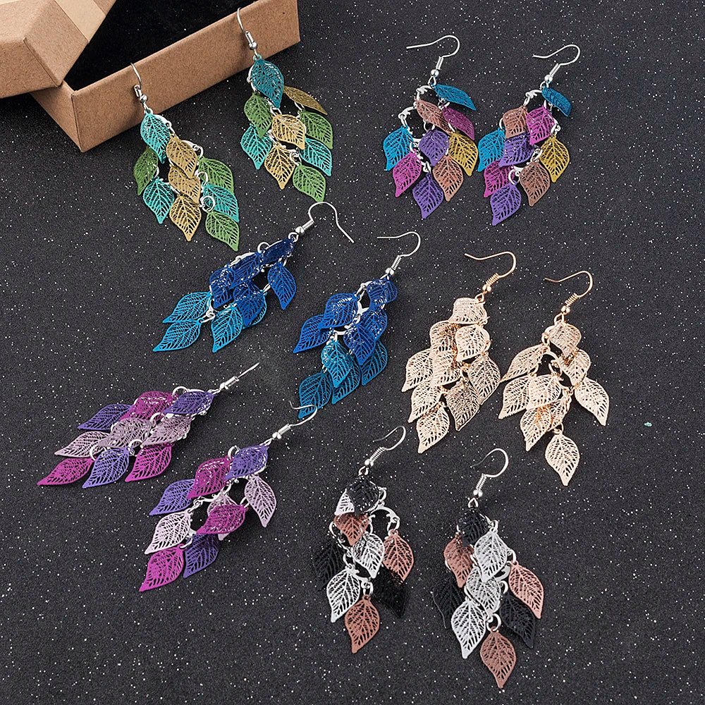 Bohemian Nine Leaf Drop Earrings