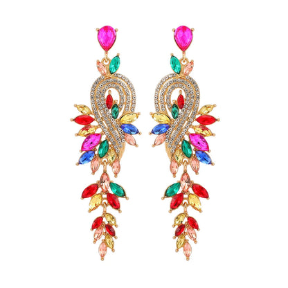 Elegant Crystal Hollow Leaf Dangle Earrings