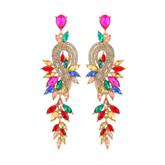 Elegant Crystal Hollow Leaf Dangle Earrings