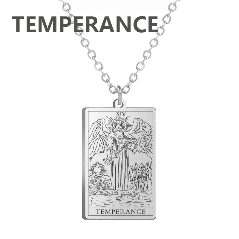 Tarot Card Pendant Necklace – Stainless Steel Engraved Necklace