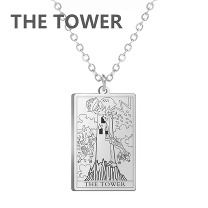 Tarot Card Pendant Necklace – Stainless Steel Engraved Necklace