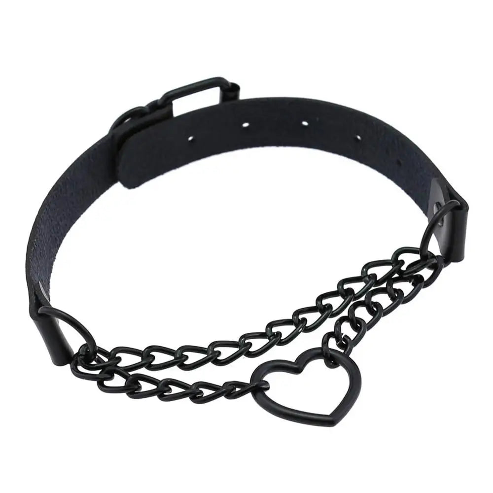 Vintage Heart Choker - Leather Goth Collar