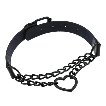 Vintage Heart Choker - Leather Goth Collar